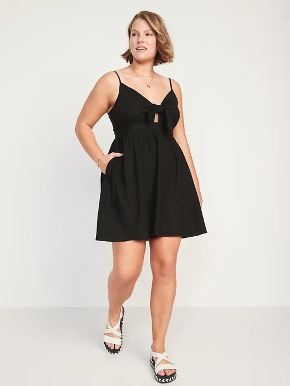 Old Navy Fit & Flare Tie-Front Smocked Linen-Blend Mini Cami Dress | Size XL
